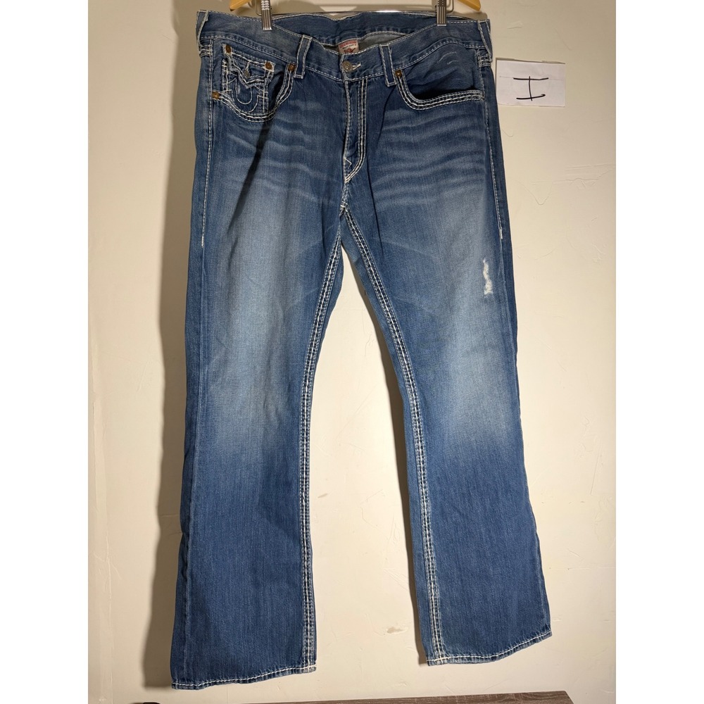 Y2K True Religion Jeans Straight Leg Contrast Stitch Blue Size 40